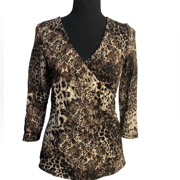 Chico's Brown and Tan V-Neck Wrap Blouse (Size 0) - Picture 1 of 11